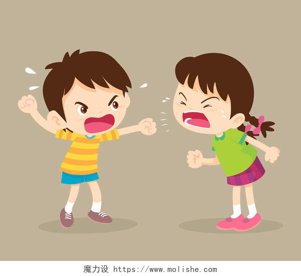 卡通吵架的男孩和女孩吵架的孩子插画同学矛盾